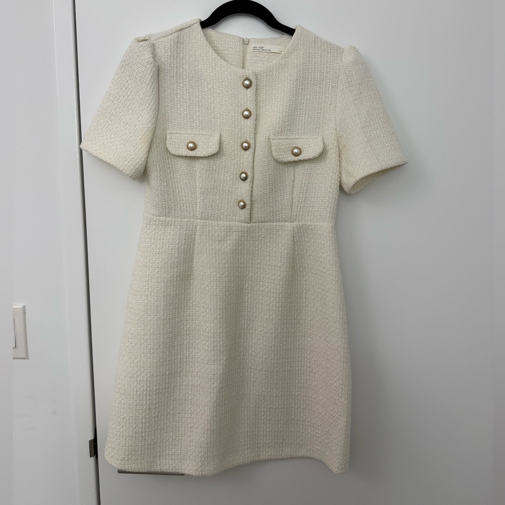 OAK + FORT Tweed White Dress
